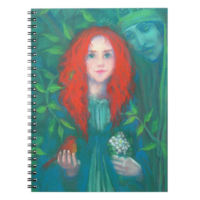 Cuaderno Hijo del bosque, chica de pelo rojo, tonos verdes (Frente)