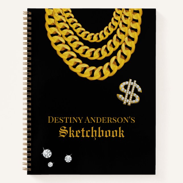 Cuaderno Hip Hop Rap Gold Cuban Link Chain 90's Sketchbook (Anverso)