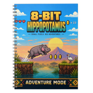 Cuaderno Hipopótamo, Arte de Pixel Retro de 8 Bits