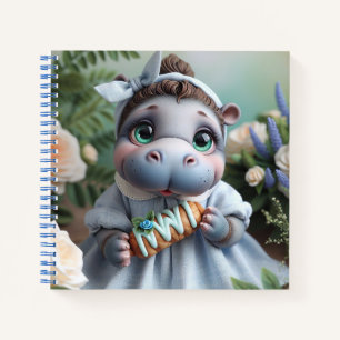 Cuaderno Hipopótamo con vestido azul y pastel, por Natasha 