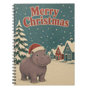Cuaderno Hipopótamo Fila de Nieve Animal Navidad