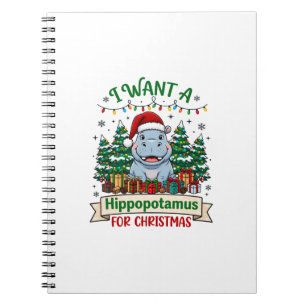 Cuaderno Hipopótamo Navidad Hipopótamo Sombrero Santa Árbol