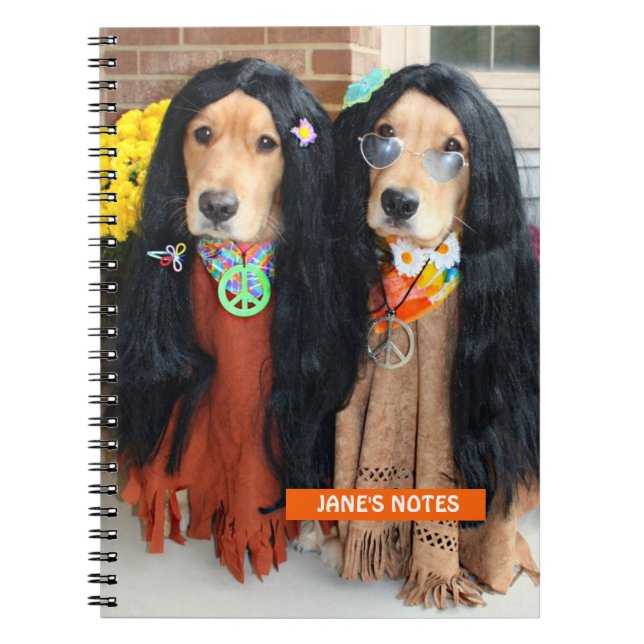 Cuaderno Hippie de Halloween de Golden Retriever (Frente)