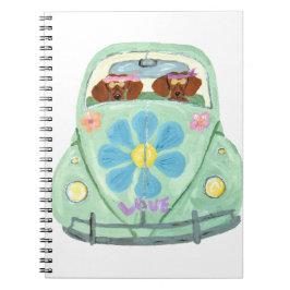 Cuaderno Hippies Dachshund En Su Coche De Amor Floral