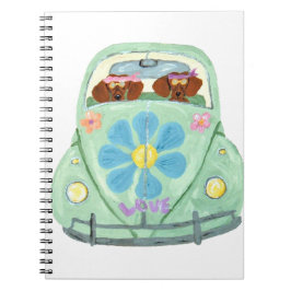 Cuaderno Hippies Dachshund En Su Coche Del Amor Floral
