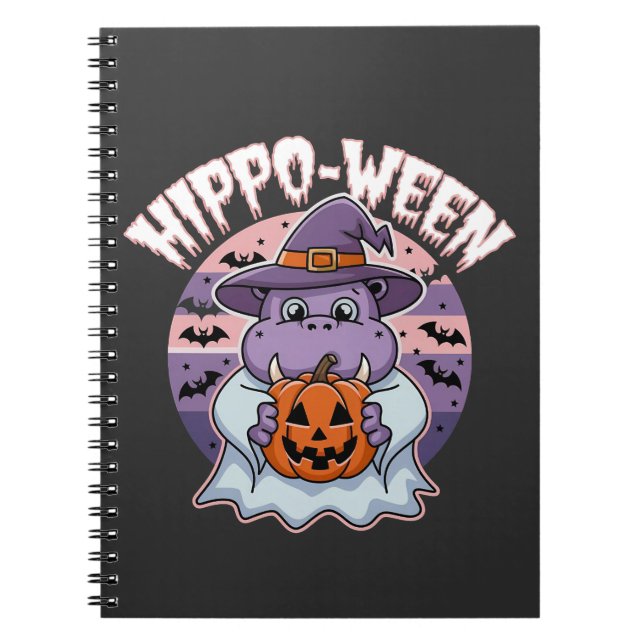 Cuaderno Hippo-ween Spooky Halloween Moo Deng Hippo Ghost (Frente)