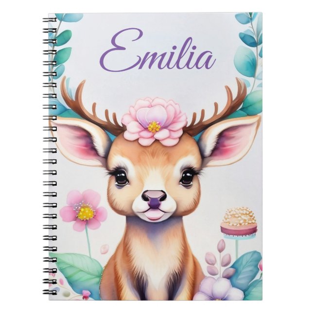 Cuaderno Hirsch mit Blumen - Wasserfarbe Kindermotiv (Frente)