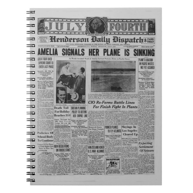 Cuaderno Historia de periódico de época de Amelia Earhart (Frente)