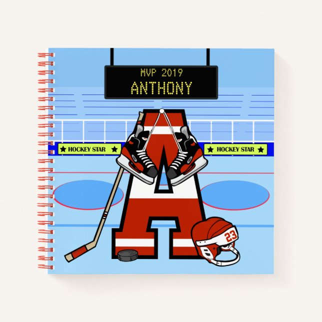 Cuaderno Hockey sobre hielo inicial personalizado (Anverso)