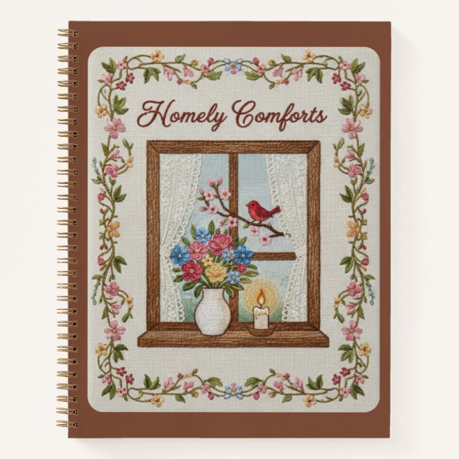 Cuaderno Hogar Comodidades Bordado Ventana y Floral  (Anverso)