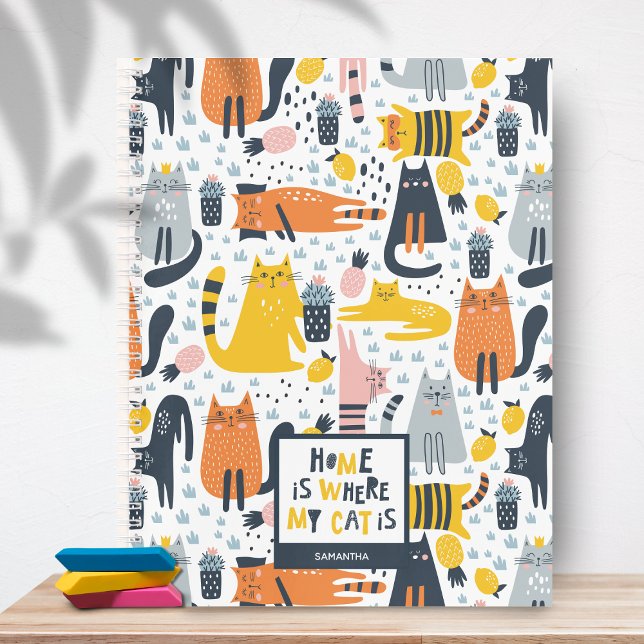 Cuaderno Hogar es Donde Está Mi Gato Patrón Monograma Nombr (Subido por el creador)