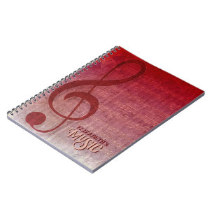 Cuaderno Hoja de Música Clef Rojo Cereza Personalizada