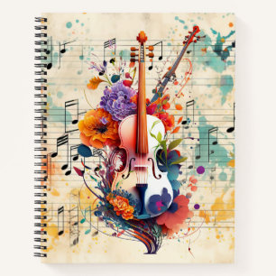 Cuaderno Hoja de música de salpicaduras de acuarela de viol