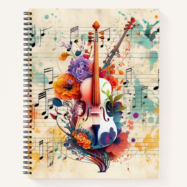 Cuaderno Hoja de música de salpicaduras de acuarela de viol (Anverso)
