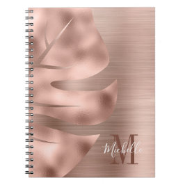 Cuaderno Hoja de oro rosa monograma