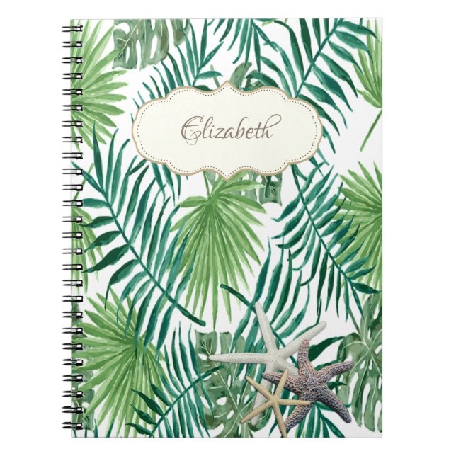 Cuaderno Hoja de palma adorable, estrella de mar, personali (Frente)