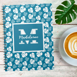 Cuaderno Hoja Tropical de Monstera Azul Verde Blanco Floral