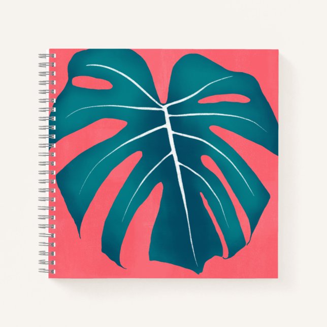 Cuaderno Hoja tropical de Monstera en rosa (Anverso)