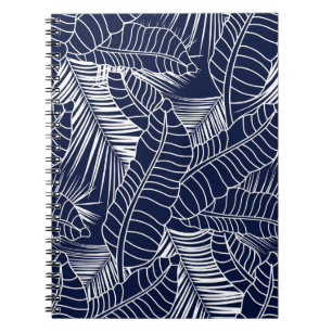Cuaderno Hoja tropical, fondo azul marino