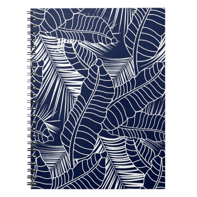 Cuaderno Hoja tropical, fondo azul marino (Frente)