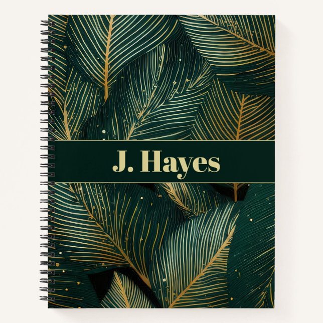 Cuaderno Hoja Tropical Personalizada de Esmeralda y Oro (Anverso)