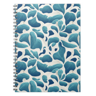 Cuaderno Hojas abstractas blancas y azules   Patrón costero