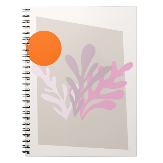 Cuaderno Hojas abstractas rosadas con equipo portátil Sun (Frente)