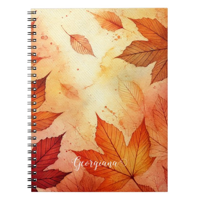 Cuaderno Hojas acuáticas otoñales cálidas personalizadas (Frente)