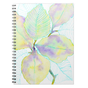 Cuaderno Hojas Botánicas Acuarela Amarillo Verde Pastel