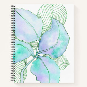 Cuaderno Hojas botánicas de lavanda verde menta en acuarela
