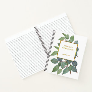 Cuaderno Hojas de acuarela elegantes doradas profesionales
