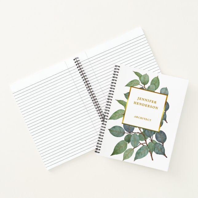 Cuaderno Hojas de acuarela elegantes doradas profesionales (Interior)