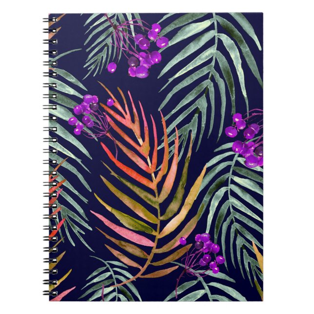 Cuaderno Hojas de acuarela tropical, salpicaduras abstracta (Frente)