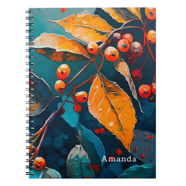 Cuaderno Hojas de bosque de otoño pintadas. Otoño floral na (Frente)