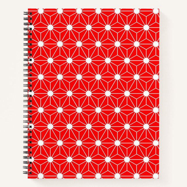 Cuaderno Hojas de cáñamo Asanoha patrón japón rojo tradicio (Anverso)