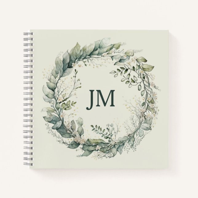 Cuaderno Hojas de color de agua y flores (Anverso)