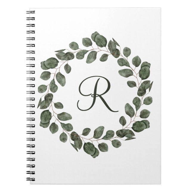 Cuaderno Hojas de eucalipto elegantes modernas con monogram (Frente)