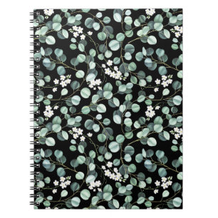 Cuaderno Hojas de eucalipto: Patrón de flores blancas