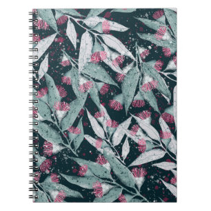Cuaderno Hojas de eucalipto: sin costuras florales oscuras.