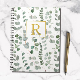 Cuaderno Hojas de eucalipto verdes monograma