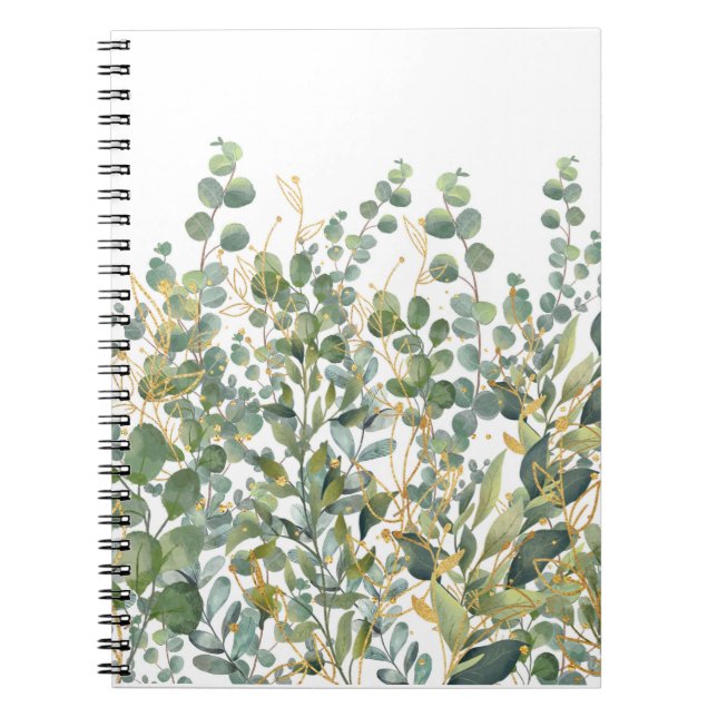 Cuaderno Hojas De Eucaliptus Botánico De Oro Y Verde (Frente)