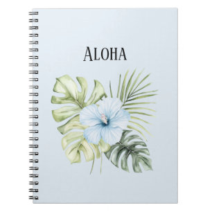 Cuaderno Hojas de Flor de Hibisco Azul Claro Tropical Aloha