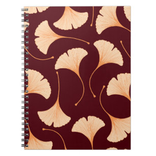 Cuaderno Hojas de Ginkgo biloba, patrón floral sin fisuras.