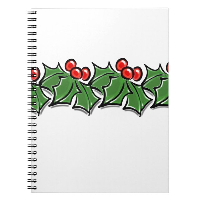 Cuaderno Hojas de Holly, bayas de Holly, flores de Navidad (Frente)