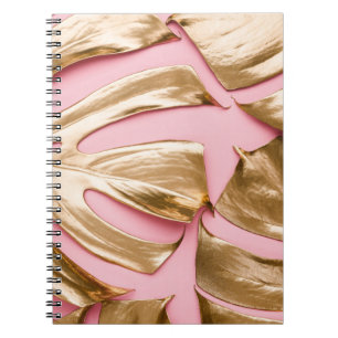 Cuaderno Hojas de Monstera Dorada: Rosa Pastel.