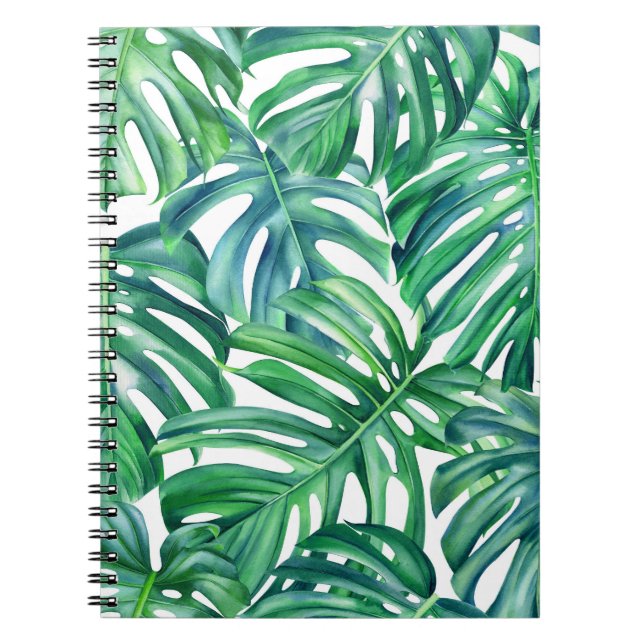 Cuaderno Hojas de Monstera: Patrón de jungla acuarela. (Frente)
