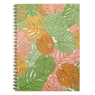 Cuaderno Hojas de monstera tropical, coloridas y sin costur