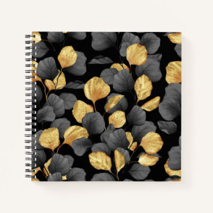 Cuaderno Hojas de oro y negro. Estampado