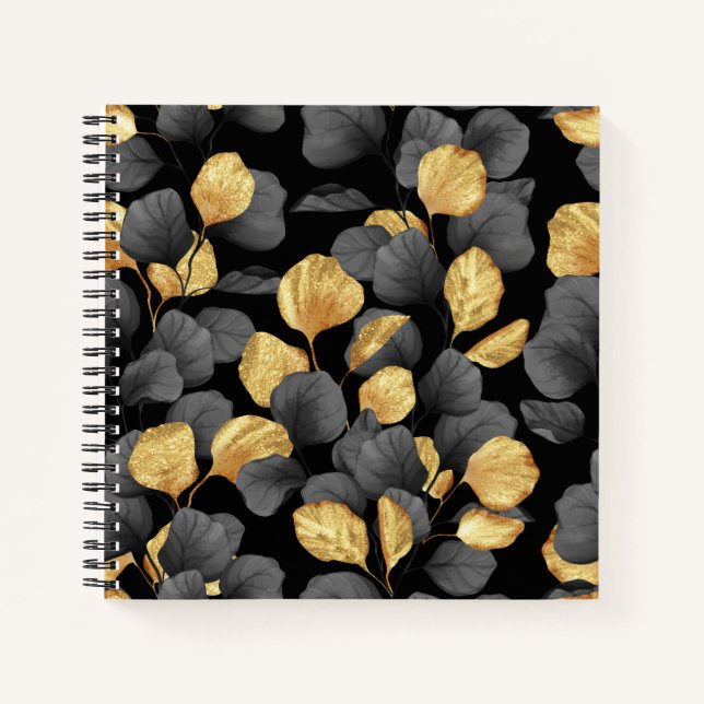 Cuaderno Hojas de oro y negro. Estampado (Anverso)