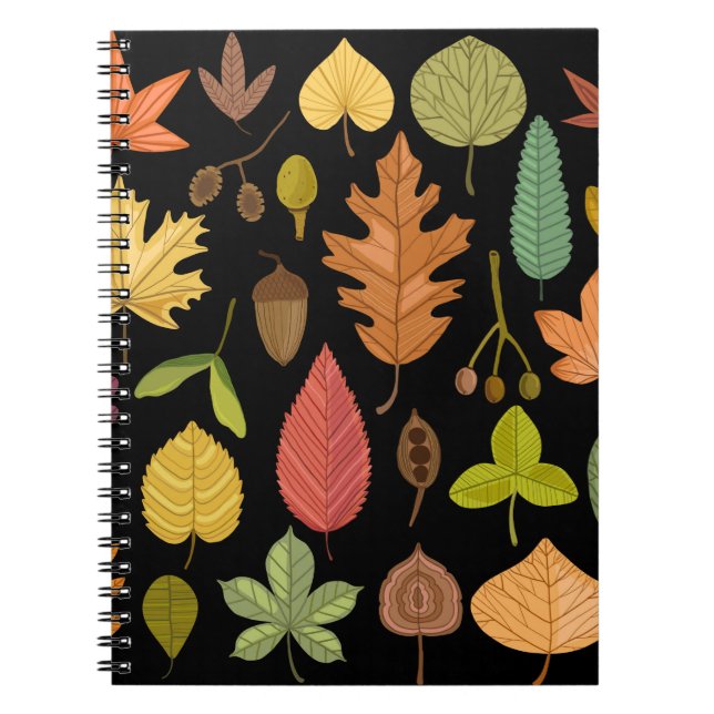 Cuaderno Hojas de otoño aisladas en el fondo negro (Frente)